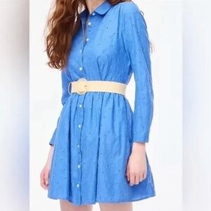 J. CREW Eyelet Mini Shirtdress with Long Sleeves in Blue Size 4